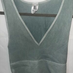 Green Ribbed V-Neck Tank Top Nikibiki